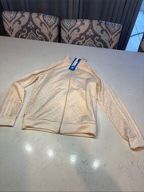 adidas Kids Light Peach Bomber Jacket with Trefoil Pattern